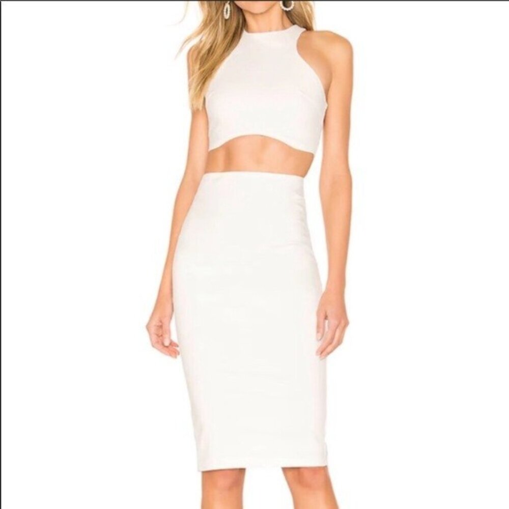 Superdown Dress Size Medium White Midi Cutout High Neckline Sleeveless Bodycon